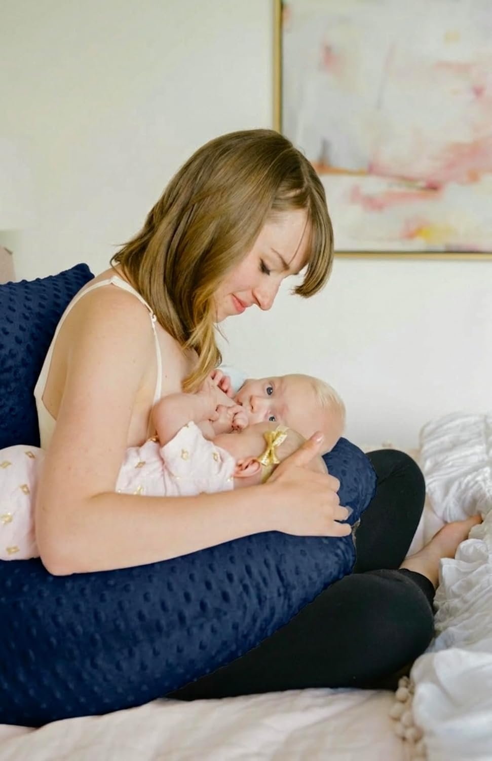 Twin Z Pillow Navy - The #1 Rated Twin Breastfeeding and Bottle Feeding Pillow! A Must Have for Twins! - Cuddle Navy DOTS The Ultimate Baby Essentials! The Best in Twins Baby Gear!