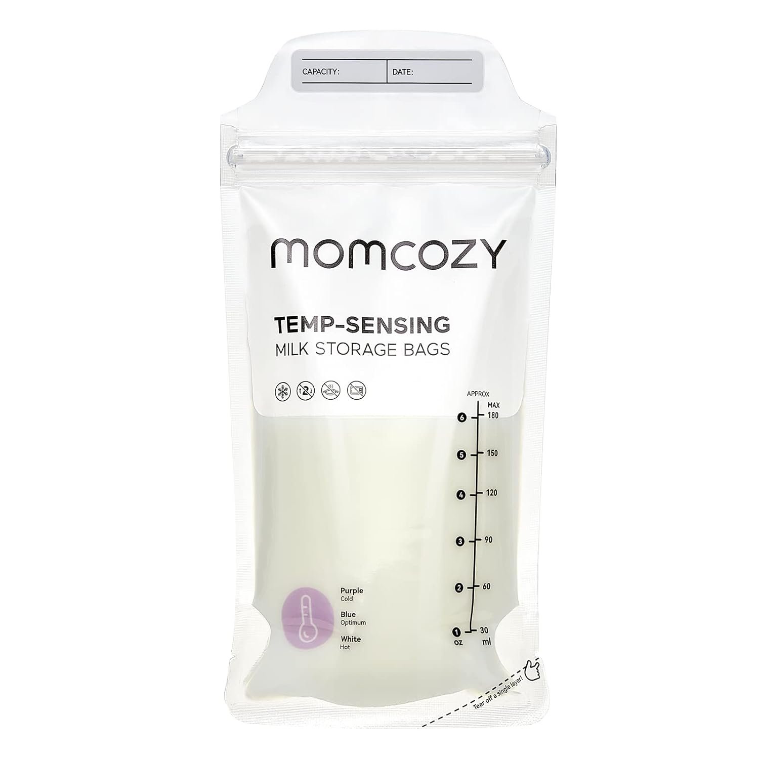 Momcozy Breastmilk Storing Bags, Temp-Sensing Discoloration Milk Storing Bags for Breastfeeding, Disposable Milk Storage Bag with 6 Ounce Self Standing, No-Leak Milk Freezer Storage Pouches, 200pcs
