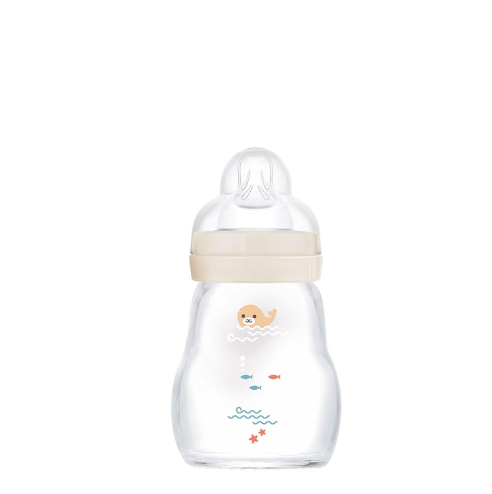 MAM 6oz Feel Good Pure Glass Anti-Colic Wide Neck Baby Bottle, Slow Flow Skin Soft Silicone Nipple, Easy to Clean, BPA Free, 0+ Months, Easy Switch Between Breast & Bottle, Made in Europe, 3 Pack