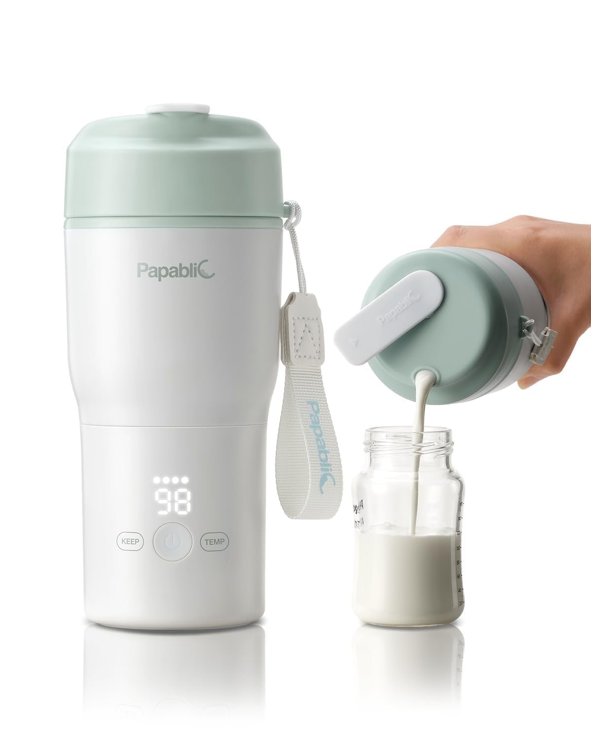 Papablic Portable Bottle Warmer, 85W Fast Baby Bottle Warmer for Travel & Home, Heats Breastmilk & Formula & Water, 4 Temperature Settings, Wide Mouth, Fits Car Cup Holder