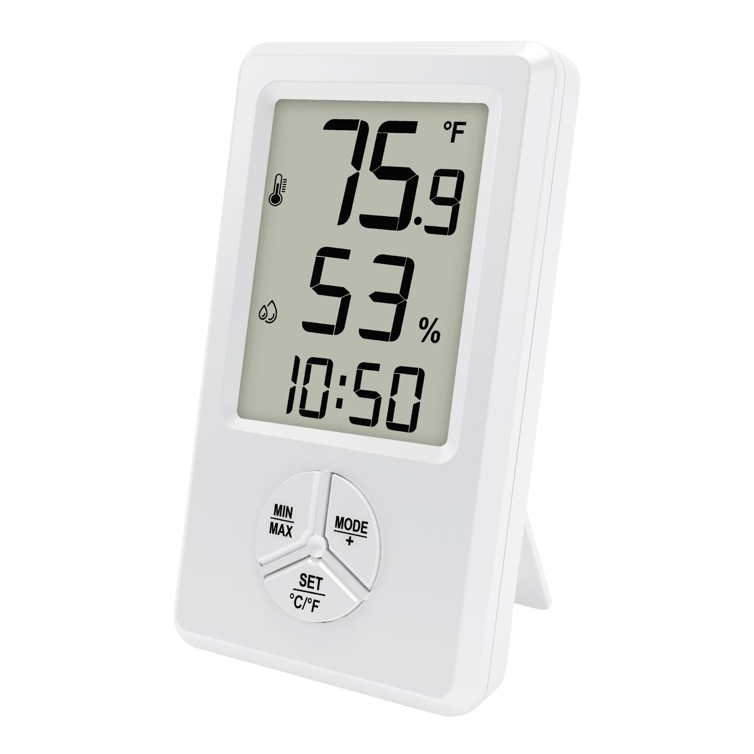 Urageuxy Digital Hygrometer Indoor Thermometer with Min Max Records, Humidity Gauge with Clock for Room, Home, Bedroom, Office, Greenhouse, Cellar