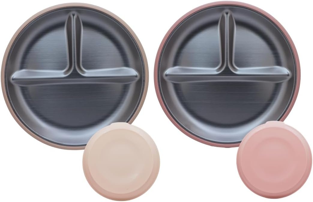 Stainless Steel Suction Plates for Babies & Toddlers – 2 Pack Divided Baby Plates with Strong Suction Base – Unbreakable Non-Toxic Baby Led Weaning Feeding Set – BPA Free, Dishwasher Safe