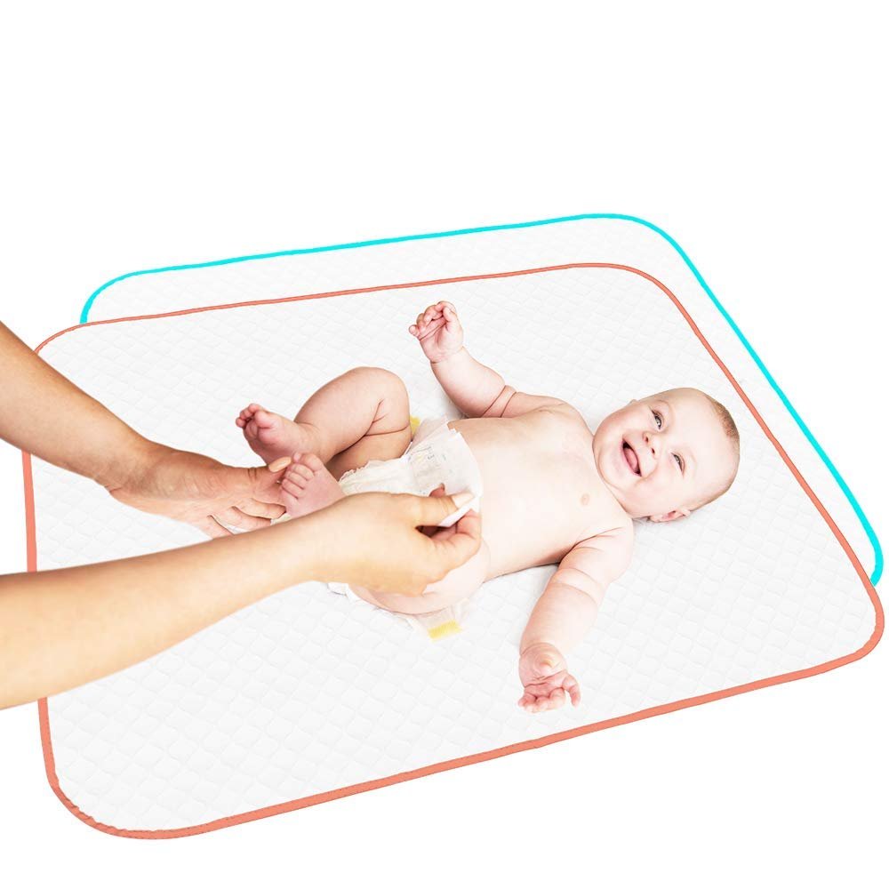Portable Changing Pad - Waterproof Reusable Baby Changing Mats for Girls Boys - Large Size 25.5”x31.5” Pack of 2 - Reinforced Seams & Free Storage Bag - Change Diaper Mat On the Go - Warranty 2 y