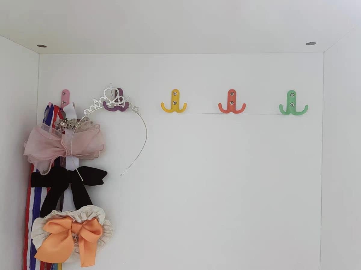 Kids Coat Hook Colorful Wall Hooks Decorative Small Wall Mounted Hooks for Hanging Towels Backpack Keys Cute Children's Room Nursery Decor 6 Pack Double Prong