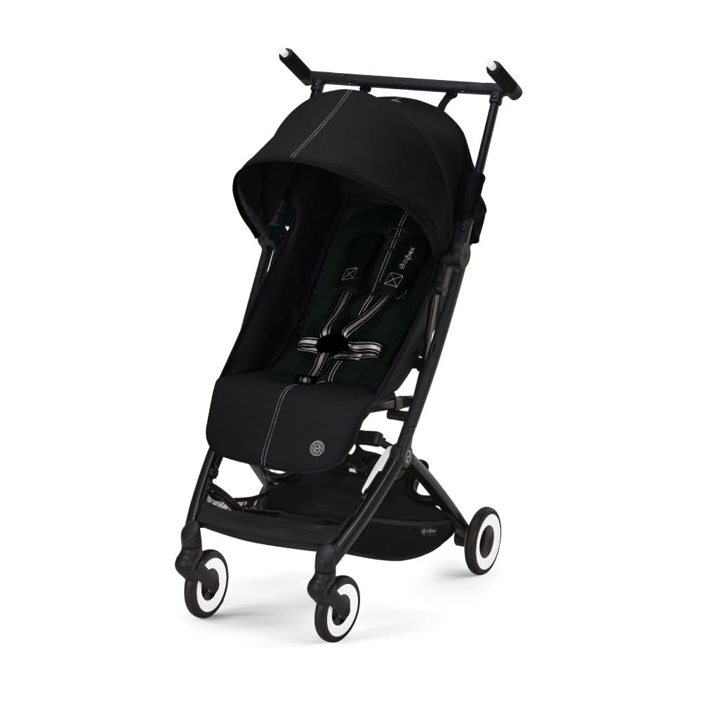 Cybex Libelle Lightweight Travel Baby Stroller - Carry-On Compliant Compact Fold, One-Hand Adjustable Recline - Compatible with CYBEX Car Seats, Moon Black