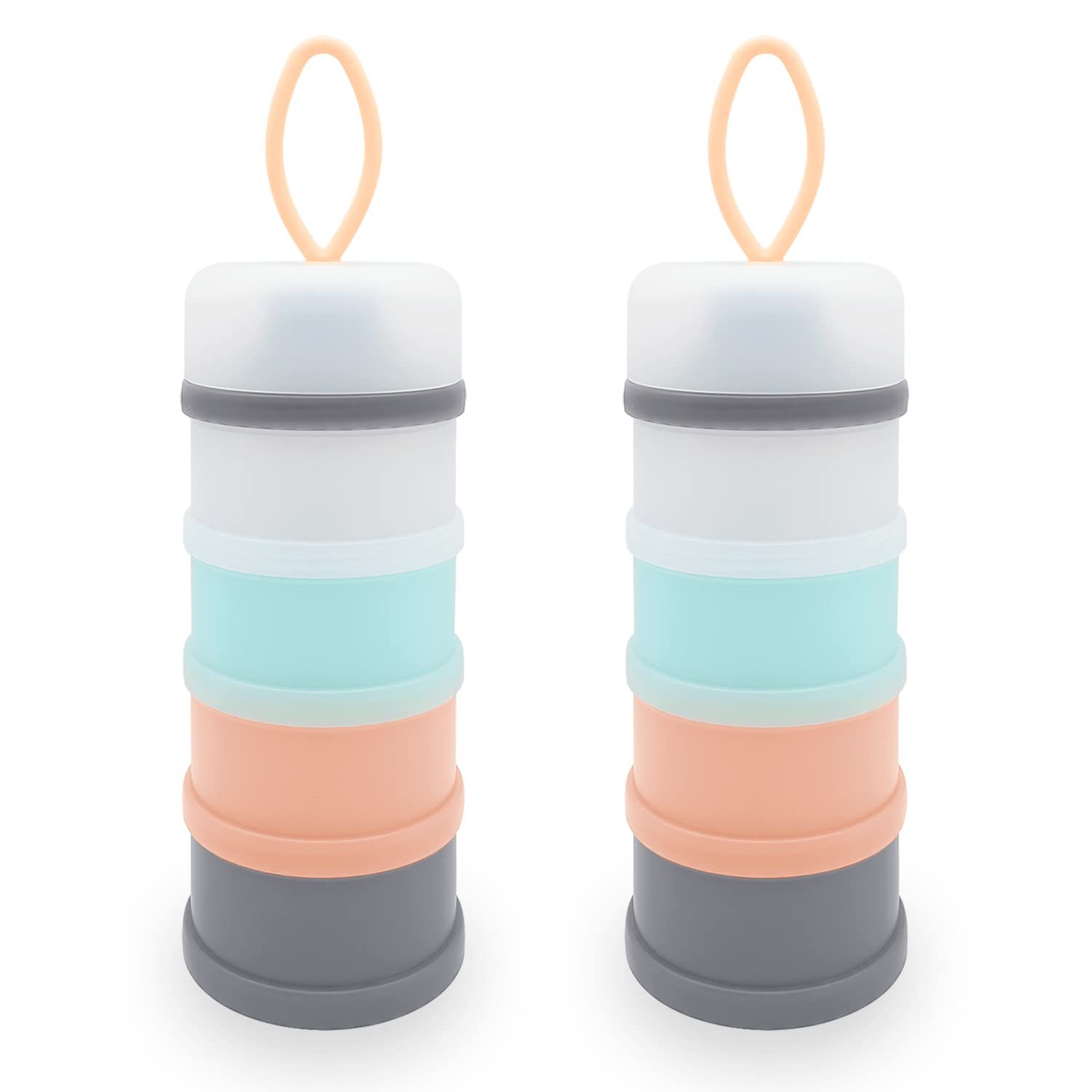 Baby Formula Dispenser, Formula Container, Portable Milk Powder Container, Non-Spill Stackable Baby Snack Storage Container, Baby Feeding Travel Storage Container, BPA Free, 4 Layers 2 Packs