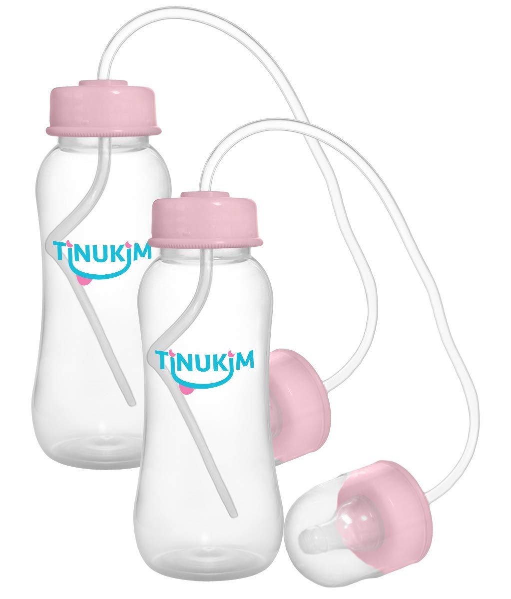 iFeed 9 Ounce Self Feeding Baby Bottle with Tube - Handless Anti-Colic Nursing System, Pink - 2-Pack