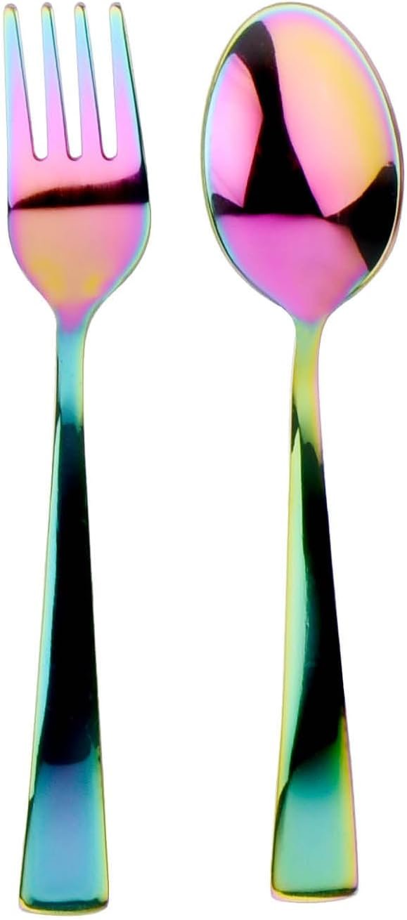 Ahimsa Stainless Steel Kids Utensils Set, Pediatrician Designed, Colorful Kids Silverware, Non Toxic, Dishwasher Safe, Rainbow Fork and Spoon