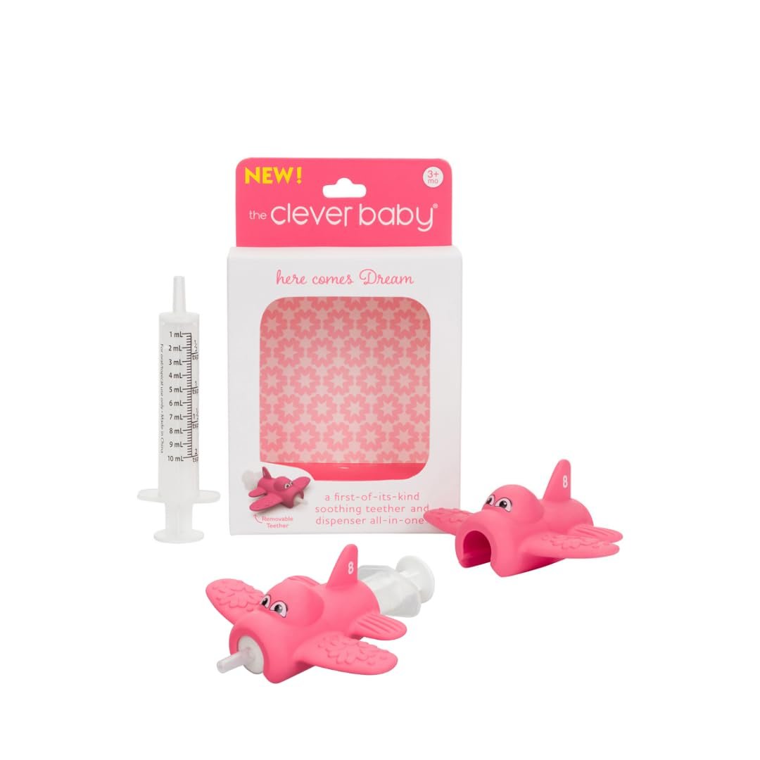 Baby Medicine Dispenser & Soothing Teether | Teether & Dispenser Duos – Patented 2-in-1 | Makes Medicine Time Easy | for Babies 3-18 Months | BPA-Free, Chillable (Pink) | The Clever Baby