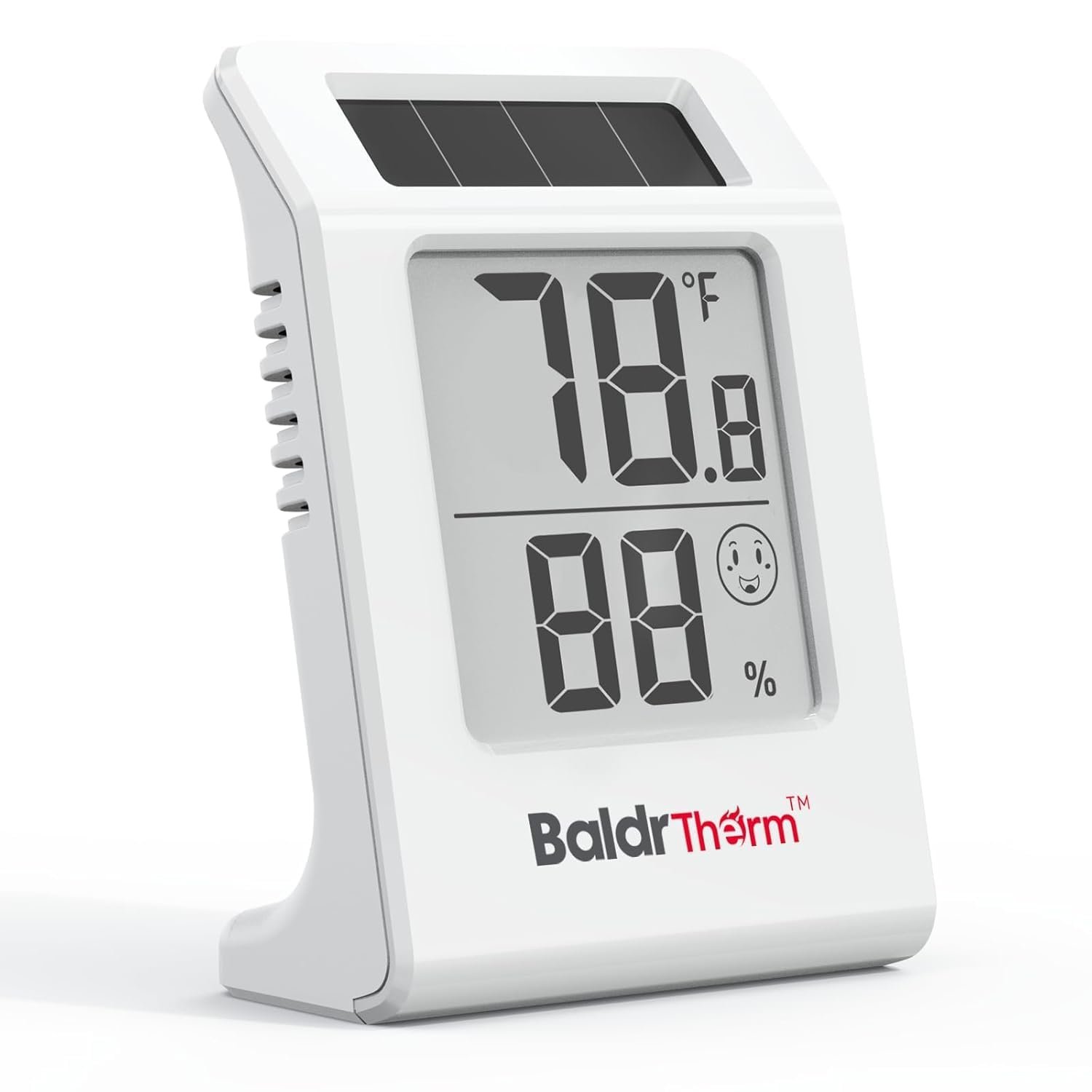 BaldrTherm 2.2'' Digital Thermometer and Hygrometer Meter, Solar-Powered Indoor Temperature Sensor Humidity Monitor, Humidity Gauge for Baby Rooms, Bedrooms, Home, Office, and Wine Cellars, 1Pack