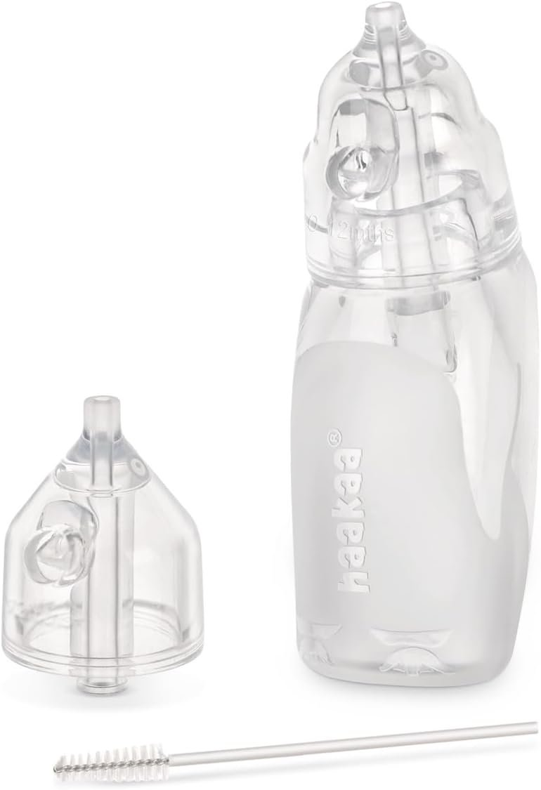 haakaa Silicone Baby Nasal Aspirator| Safe Baby Nose Cleaner| Easy-Squeeze Nose & Ear Bulb Syringe with Brush|0m+ Newborn Toddler -Transparent, Penguin