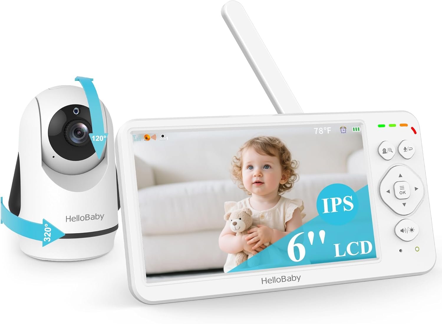 HelloBaby Baby Monitor with Camera and Audio, 6" World First IPS Large Screen, No WiFi 30H Battery 4000mAh, Night Vision, 2-Way Talk, Remote PTZ, ECO,1000ft, Video Audio Monitor for Baby Elderly Pet