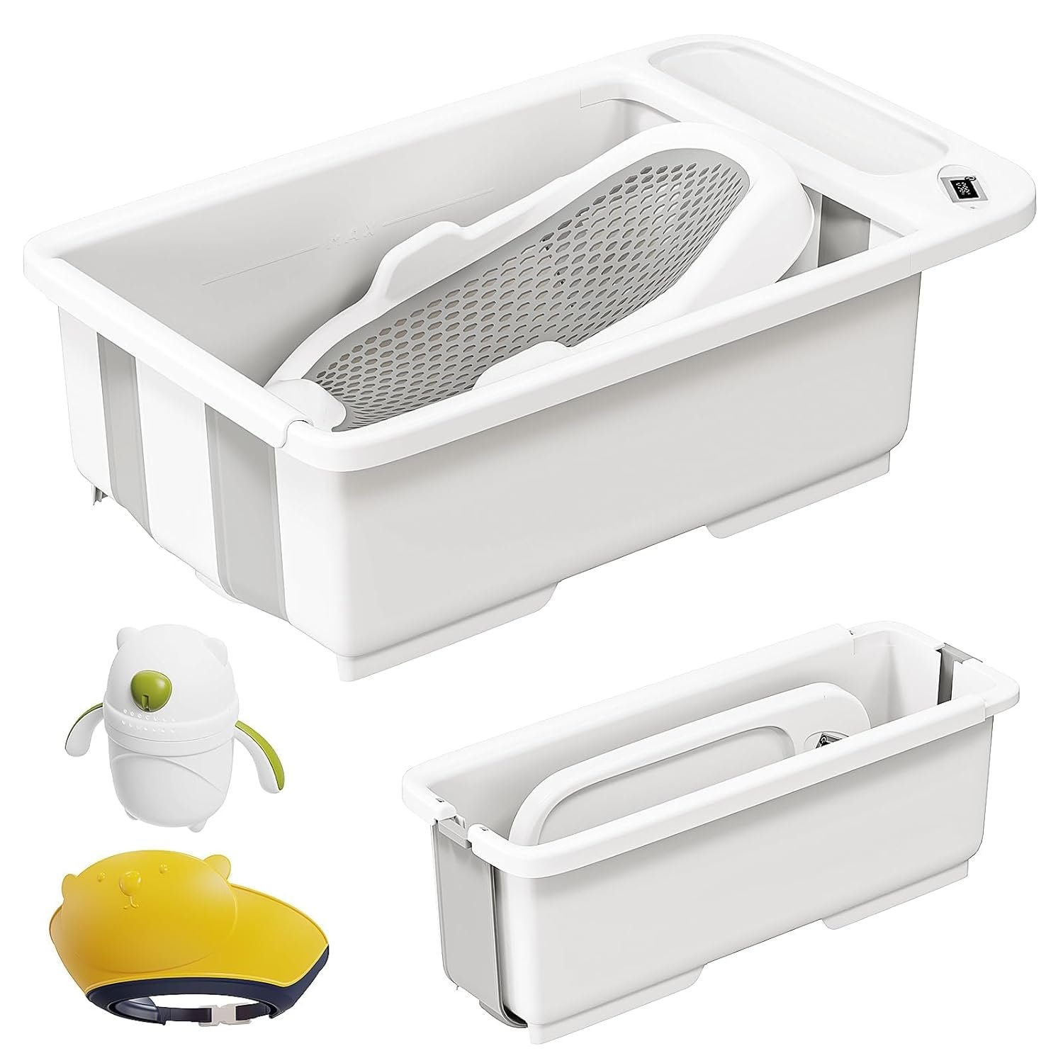 Collapsible Baby Bathtub with Smart Temperature Display & Bath Stand, Portable Travel Bathtub, Foldable Baby Bathtub Support, Ideal for 0-36 Months Infants (Grey)