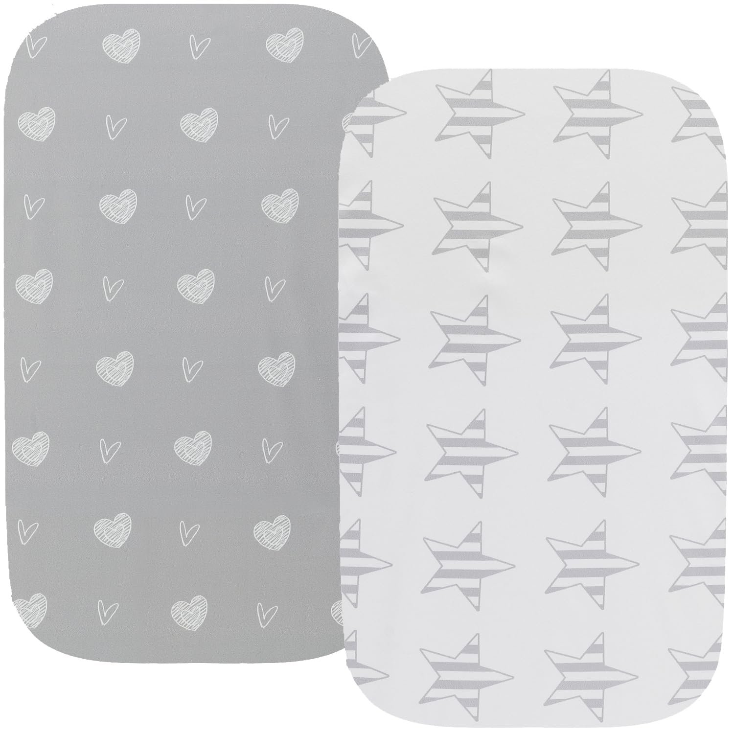 Waterproof Changing Pad Cover Set 2 Pack Stretch Jersey Knit Super Soft Grey Love & Stars