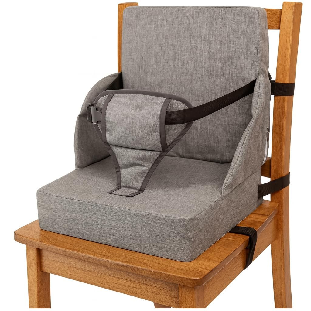 Toddler Booster Seat for Dining Table Kitchen Chair - High Portable Cushion Child Kids Seats, Restaurant Eating Chair with Adjustable Straps & Non-Slip Base
