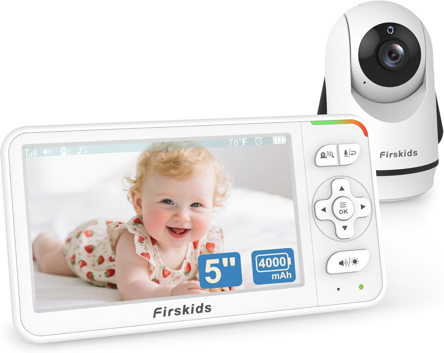 5" Baby Monitor with Camera and Audio, No WiFi Travel Baby Monitor, Pan Tilt Zoom Baby Camera Monitor with 2-Way Talk, 32H Battery, Room Temp Sensor, IR Night Vision, ECO Mode,1000ft Range