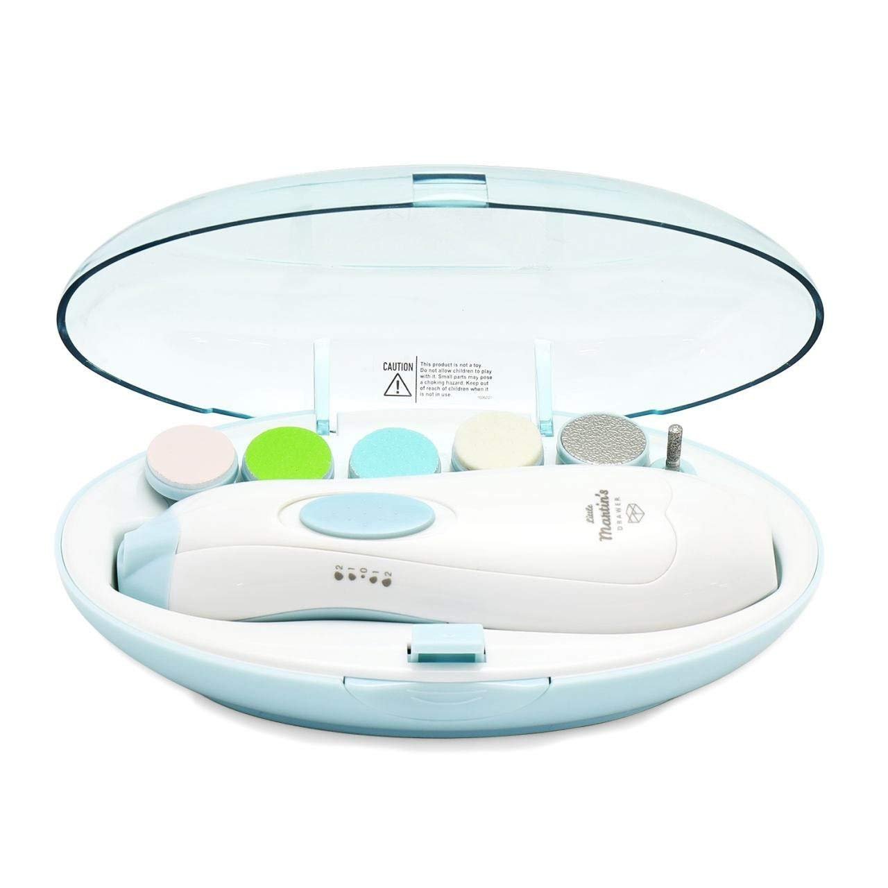 Little Martin’s Drawer Baby Nail Trimmer File with Light - Safe Electric Nail Clippers Kit for Newborn Infant Toddler Kids Toes and Fingernails - Care, Polish and Trim - Battery Operated (AA), Blue
