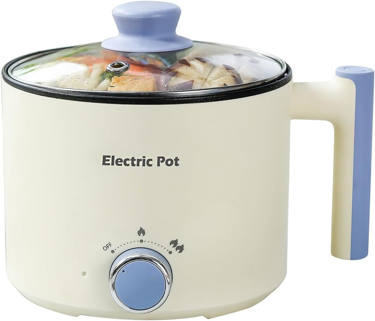 YOOLYQI Electric Hot Pot:1.5 L Ramen Cooker, Dual Power Mini Portable Multi-Functional Lazy Pot for Pasta, Noodles, Egg, Soup, Non-Stick Noodle Cooker with Boil Dry Protection for Dorm, Office (Beige)