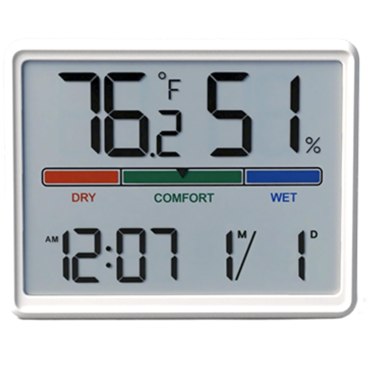 Digital Hygrometer Indoor Thermometer, Clock with Temp & Humidity, Temp Gauge with Comfort Indicator, Wall/Magnetic/Desk Alarm Clock for Bedroom, Baby Room, Office, Kitchen, Garage (White)
