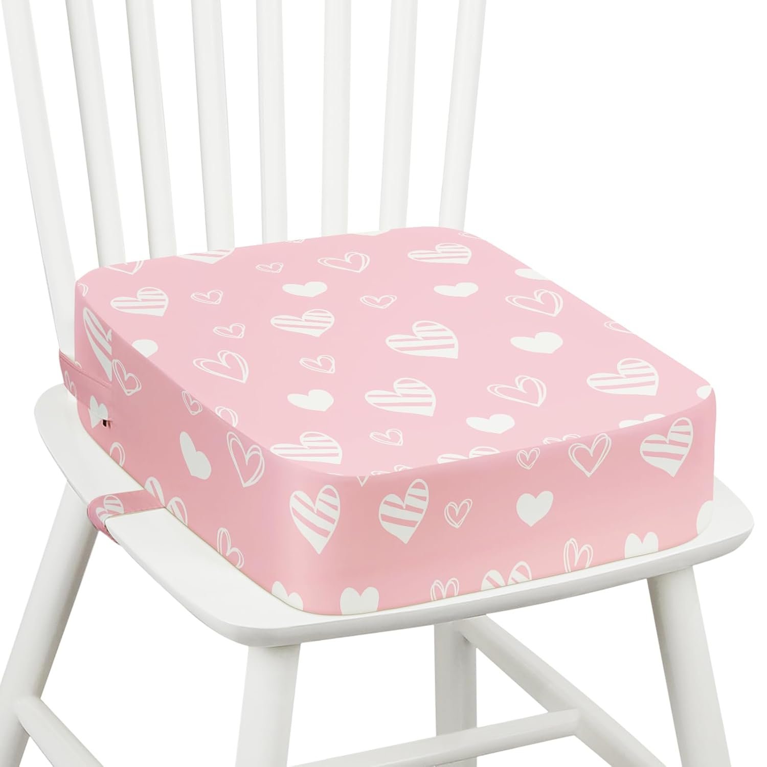Toddler Booster Seat for Dining Table Kitchen Chair, Kids Booster Seat with Non-Slip Bottom and Adjustable Straps, 4" Detachable Washable Portable Travel Increasing Cushion (Hearts)