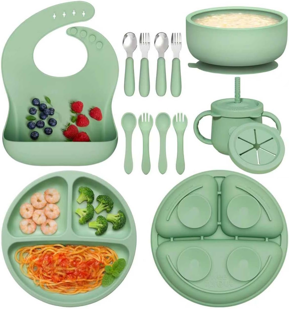 13 Pack Silicone Baby Feeding Set, BPA-Free Baby LED Weaning Supplies, Include Suction Plates, Bowls, Silicone and Stainless Steels Fork & Spoon, First Stage Infant Food Eating Utensils - 6+ Months