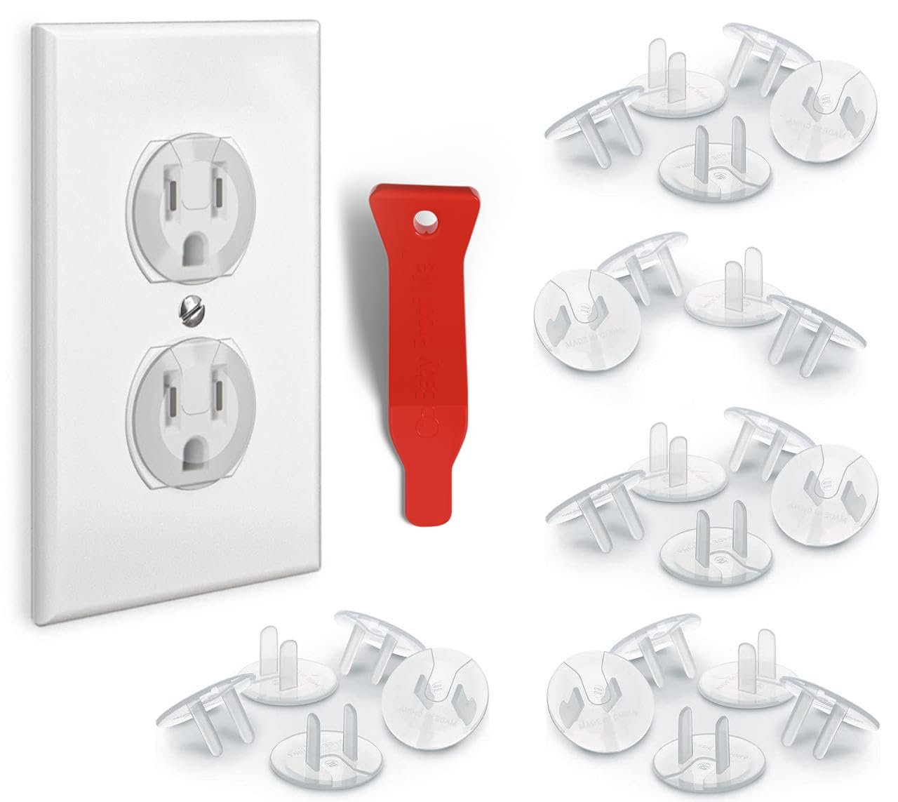 BABY PROOF ME 24 Pack Outlet Covers & Removal Tool Baby Proofing, Provide Shock Prevention and Easy Installation, Safe and Secure Plastic Plug Covers for Power Sockets (24 Outlet Covers)