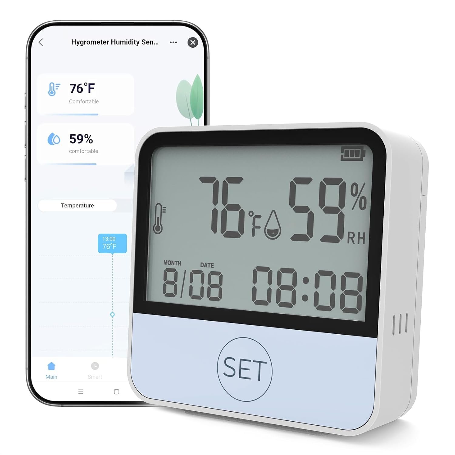4 in 1 WiFi Thermometer Humidity Meter Baby Thermometer Hygrometer with Remote App Control Digital Temperature and Humidity Sensor for House Wine Cellar Greenhouse