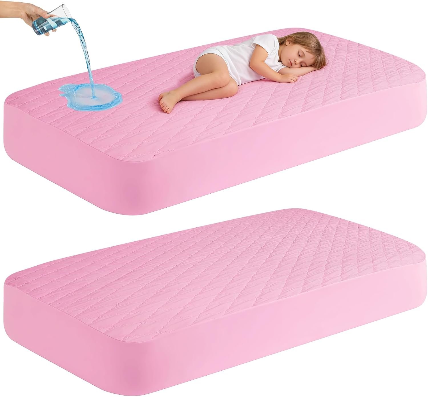 2Pack Waterproof Crib Mattress Protector,Cotton 52X28 Fitted Crib Sheets Crib Mattress Protector Sheets,Soft Toddler Bed Sheets,Washable Infant Fitted Baby Bed Sheets (Pink, 52X28inch)