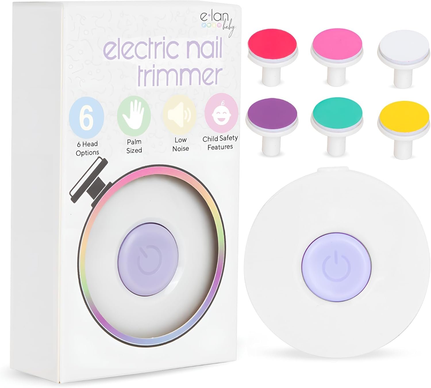 Elan Baby Electric Nail Trimmer, Baby Nail File, Safe + Easy Baby Nail File for Newborns, Infants & Toddlers, 6 Grinding Heads, Gentle Nail Care