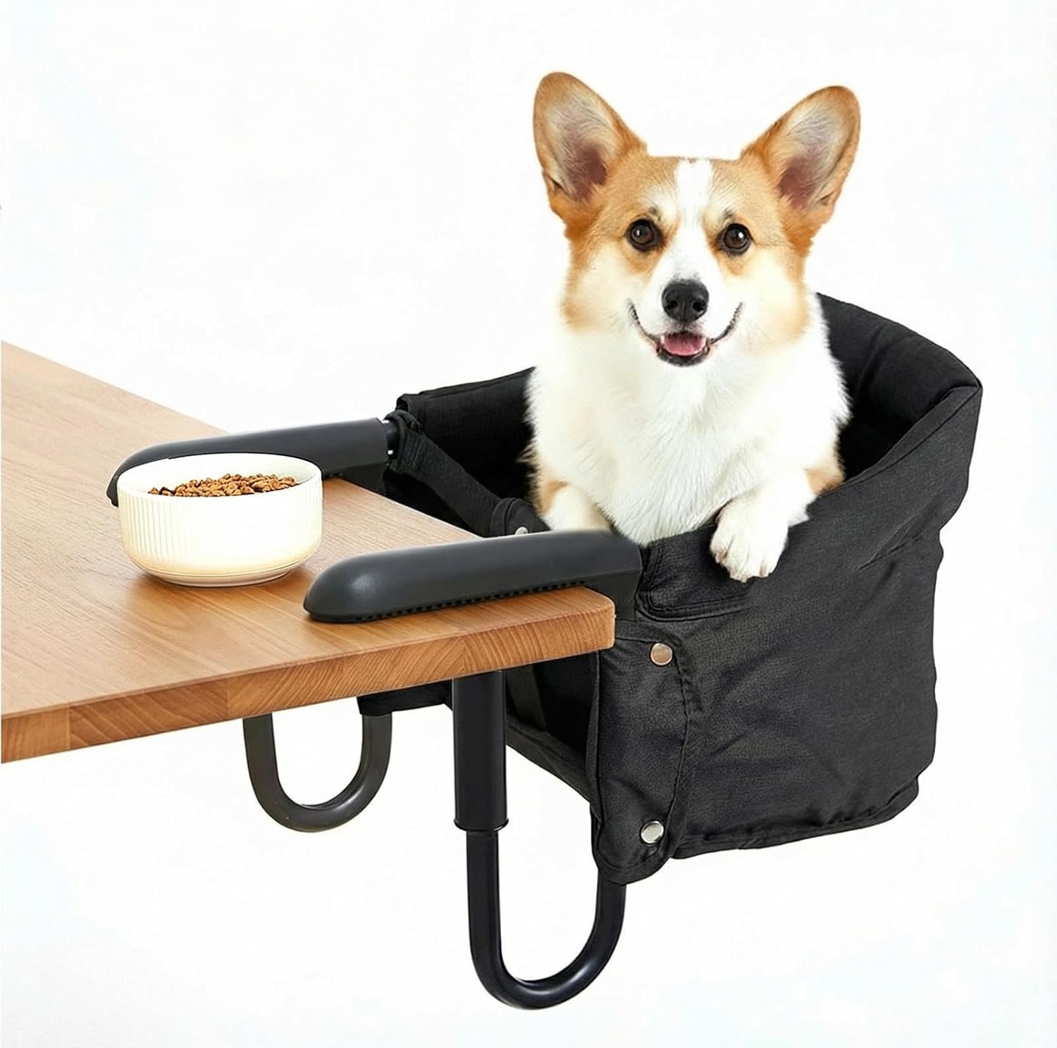 Soaoo Dog High Chair for Table, Cat Desk Perch, Pet Feeding Booster, Seat Attach to Table, Hook on High Chair Portable & Foldable for Home and Travel (Small Dogs/Cats)(Black)