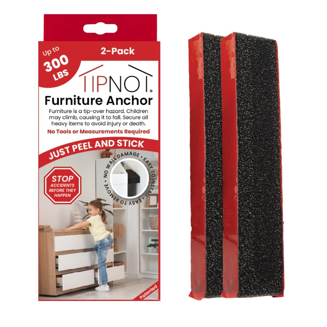 Adhesive Furniture Anchor, No-Drill, Aesthetic & Invisible Once Installed, Anti-Tip Furniture Safety Anchor to Childproof and Babyproof Your Home, Holds Up to 300 Pounds, 2-Pack