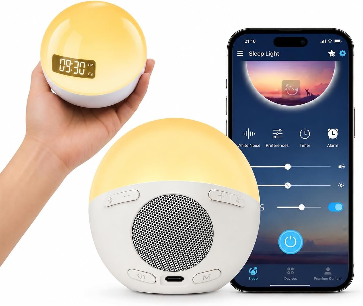 White Noise Machine with Sunrise Alarm Clock, 44 Non-Looping Soothing Sound Machine for Sleep, 10-Color Night Light with App & Timer, Noise Machines Gifts for Kids Baby Adults Home Office Travel