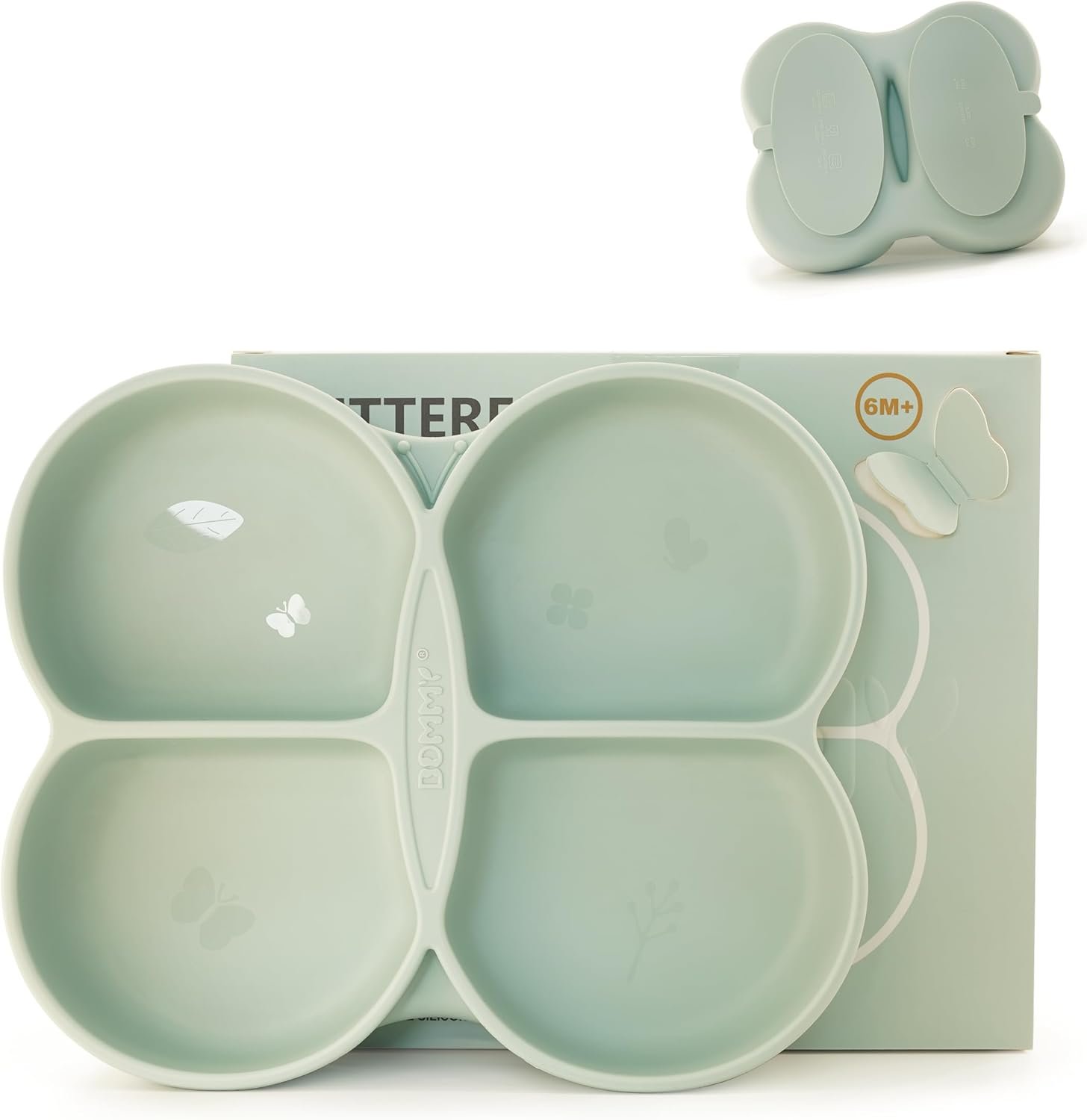 Dommy Silicone Devided Plate for Toddlers, Double Suction Pad for Strong Suction, Ideal Baby Gift Set. BPA Free Dishwasher Free Food Grade Silicone Toddler Solid Food Plate, Chalk Blue
