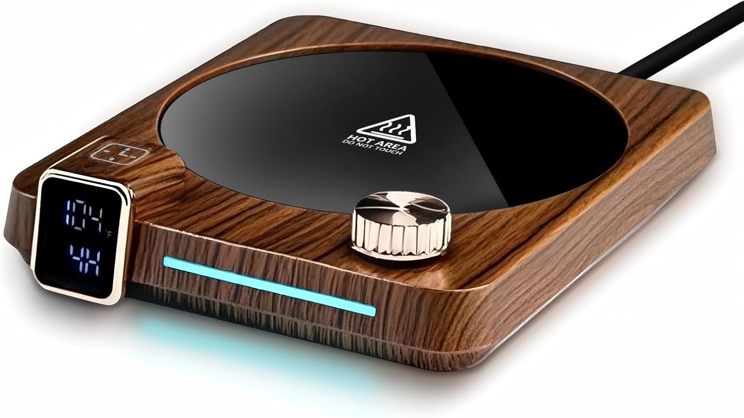 Mug Warmer 40W Coffee Mug Warmer for Desk with Temperature Display,Candle Warmer 9 Smart Thermostat, Dual Digital Display, 4 Hour Auto Shutoff, 1-12 Hour Schedule Switch (Woodgrain)
