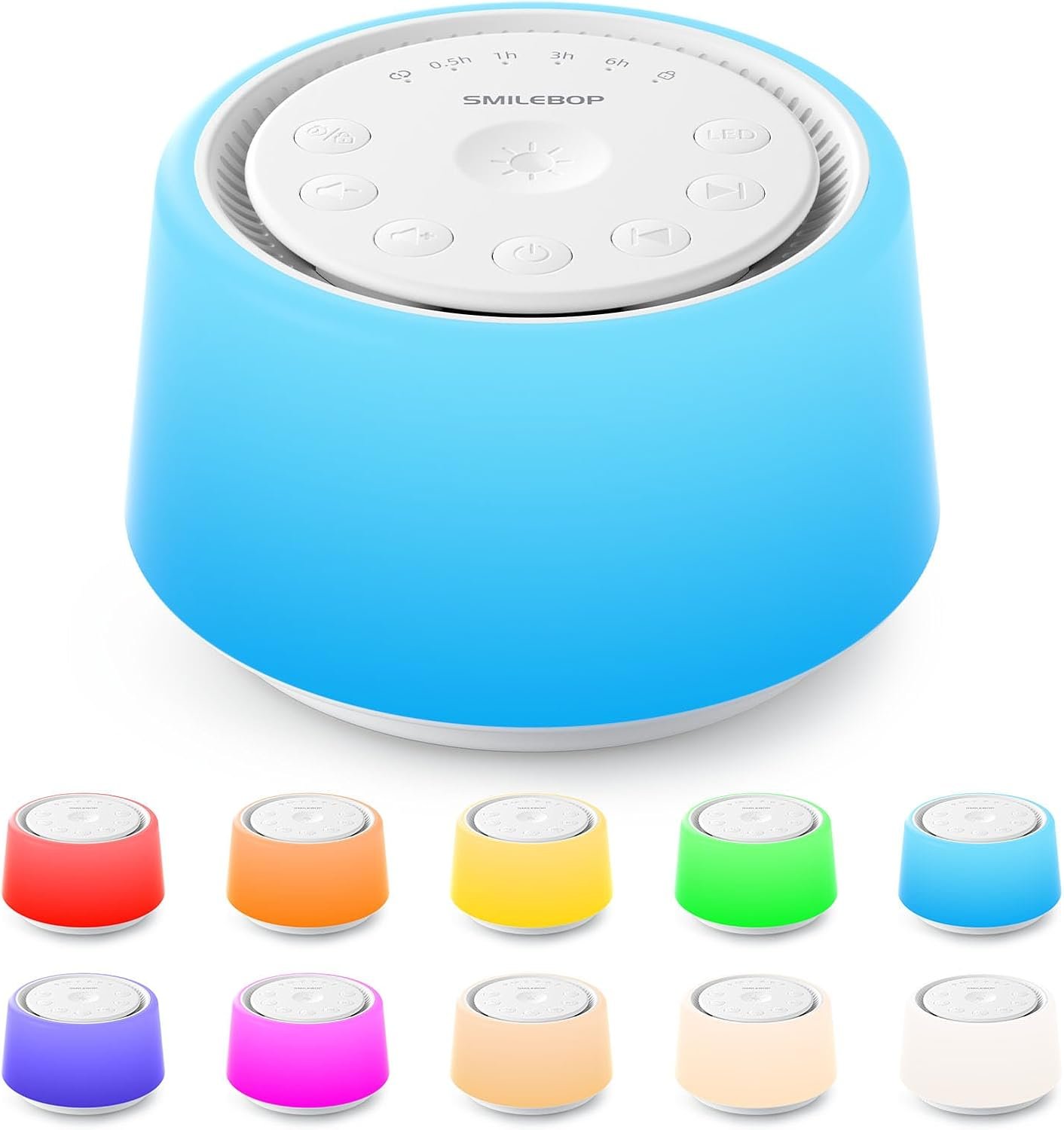 White Noise Machine with Night Light, 30 Soothing Sounds Portable Sound Machine for Baby and Adults, 10 Color Night Light, 5 Timer Options, Memory Function,Compact for Travel (White)