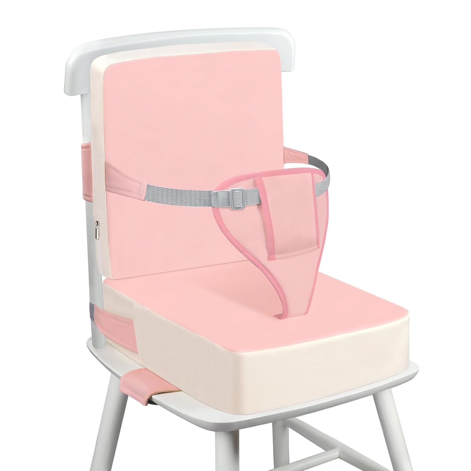 Toddler Booster Seat for Dining Table with Adjustable Straps, Kids Booster Seat for Kitchen Chair with Non-Slip Bottom, PU Anti-Scratch Portable Detachable Increasing Cushion (Pink)
