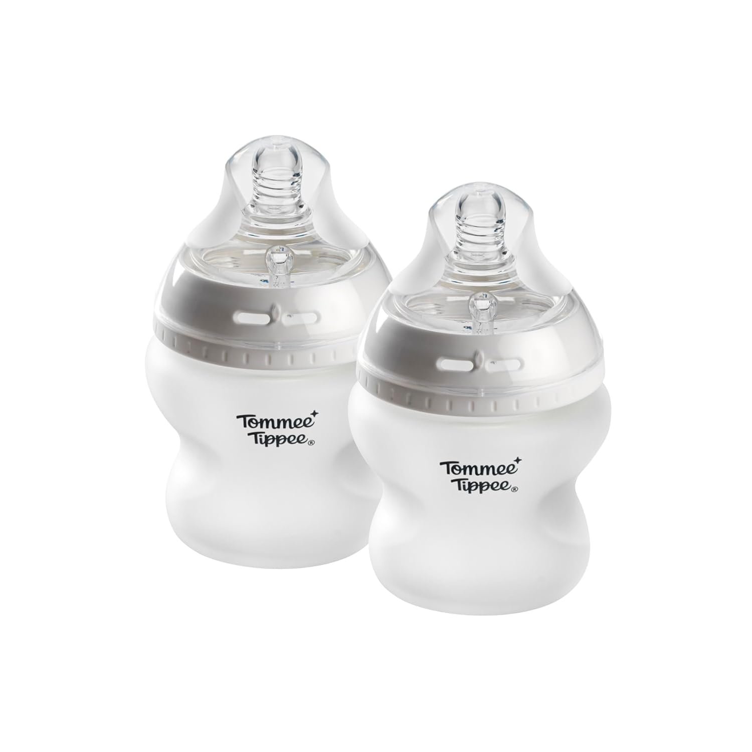 Tommee Tippee Silicone Coated Glass Baby Bottles for Feeding, 5 0z, Anti-Colic, 0+ Months, Slow Flow Breast-Like Nipple, Shatter-Proof Glass, BPA Free, Pack of 2