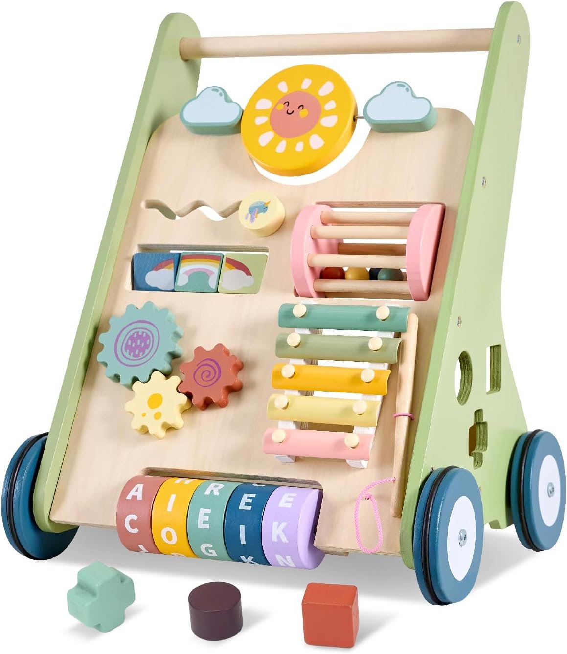 Baby Push Walker, Wooden Baby Walker with Wheels, Montessori Walker for Babies 6-12 Months, Adjustable Speed Push Walking Toys for Boys & Girls 1 Year Old, Christmas Birthday Gifts for Toddler
