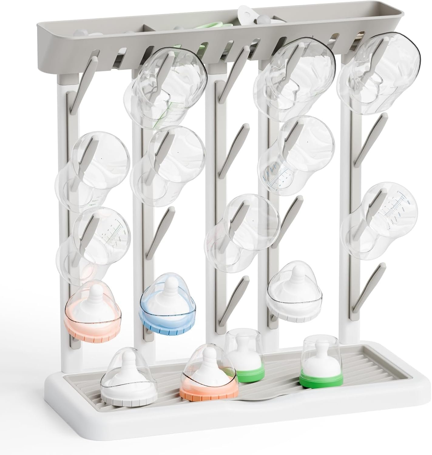 Yieach Larger Baby Bottles Drying Rack for 20 Bottles,Space Saving Feeding Drying Rack for Baby Bottles for Countertop,Vertical Baby Bottle Holder & Storage Station for Pacifiers,Breast Pump,Grey