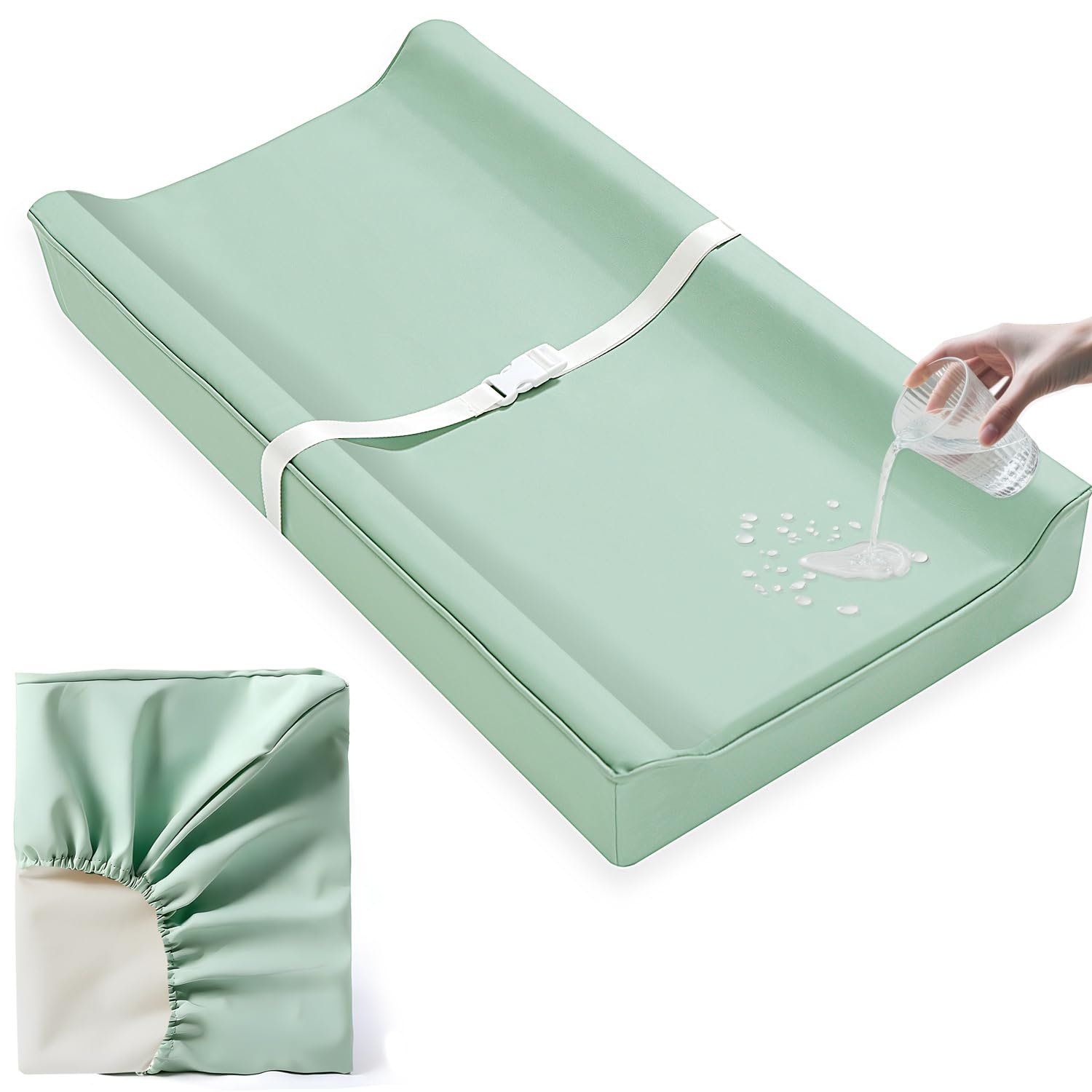 Vegan Leather Baby Changing Pad Covers for Girl, Boy, Waterproof & Wipeable Soft Diaper Changing Mat Cover.Fits Standard Changing Pads with Dimensions of 32" x 16"(Green).