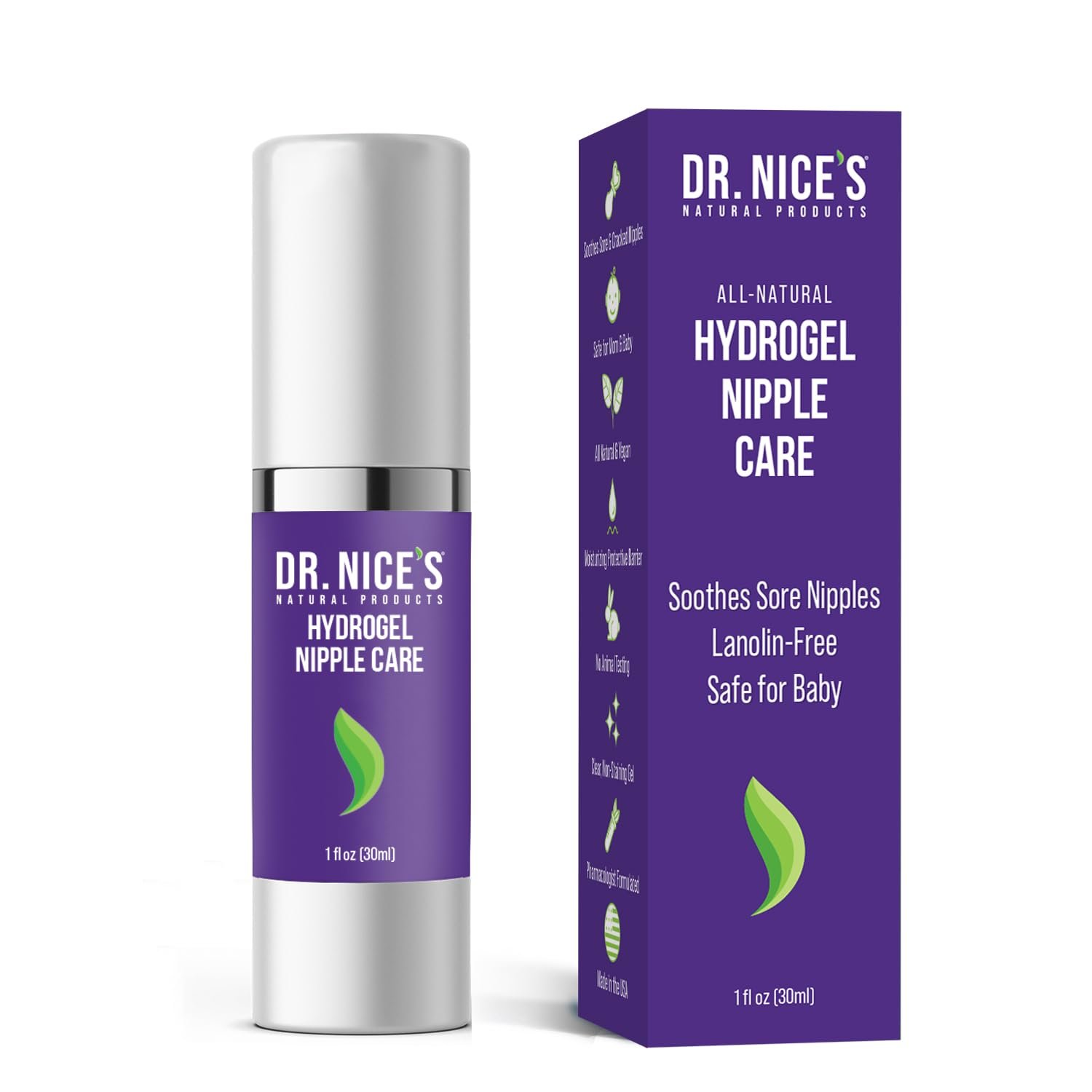 Dr. Nice's Moisturizing Gel - Lanolin-Free Nipple Cream for Breastfeeding - Nursing Essentials With Instant Cooling Relief for Sore Nipples - Water-Based Moisturizer Safe for Mom & Baby - (1 Fl. Oz)