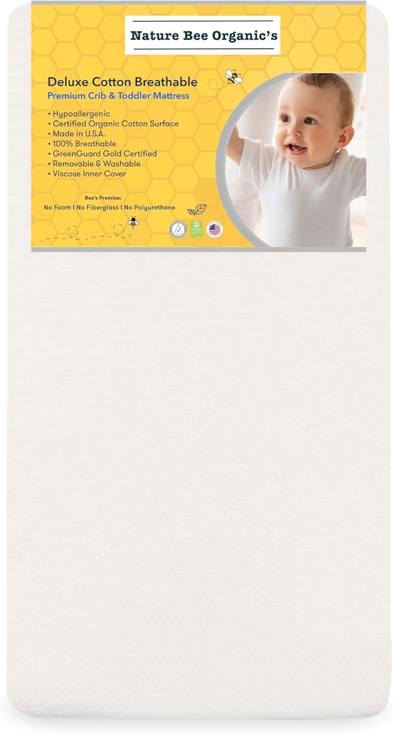 Nature Bee Organic's Premier Breathable Crib & Toddler Mattress I 100% Breathable I GreenGuard Gold Certified I 100% Hypoallergenic I 5 inch Crib Mattress
