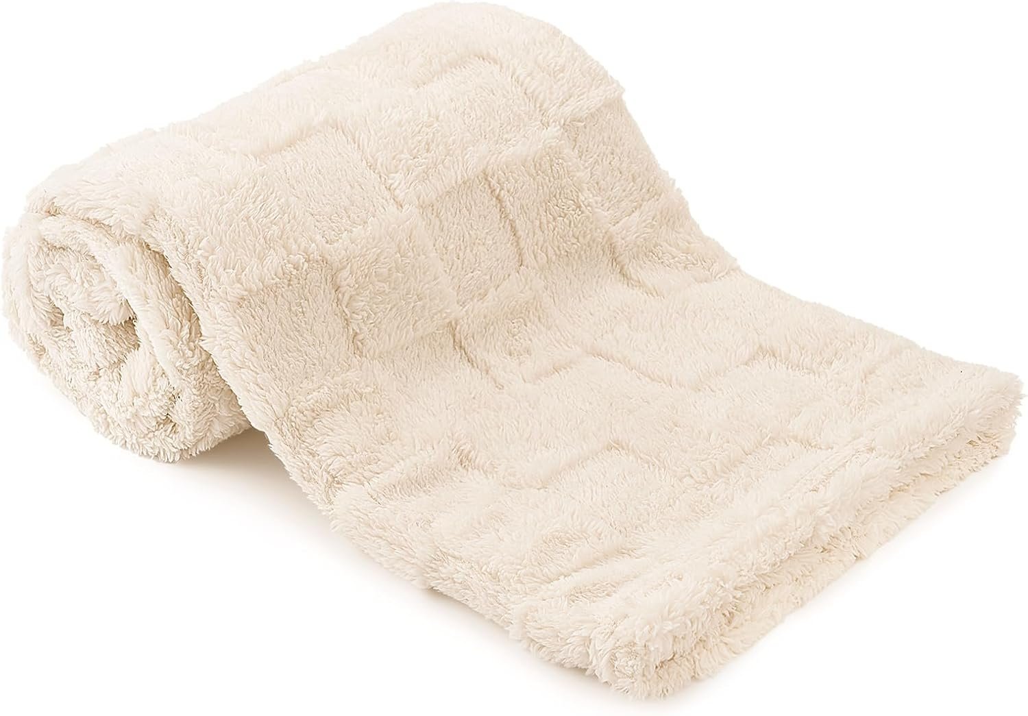 Plush Soft with Square Checkered Baby Blanket,Fleece Infant Toddler Blankets for Girls Boys,Warm Lightweight Breathable Newborn Receiving Blankets for Crib Stroller 30"×39"(Beige,Square)