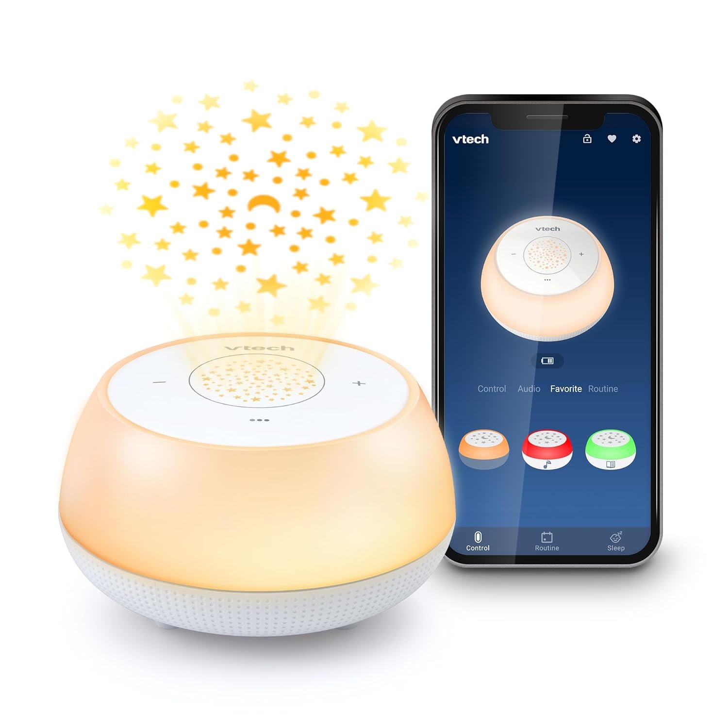 VTech BC8213 V-Hush Junior Sleep Soother - 40 Stories, Songs & Sounds, Record Your Voice, Bluetooth Speaker, Color Night Light & Ceiling Projector