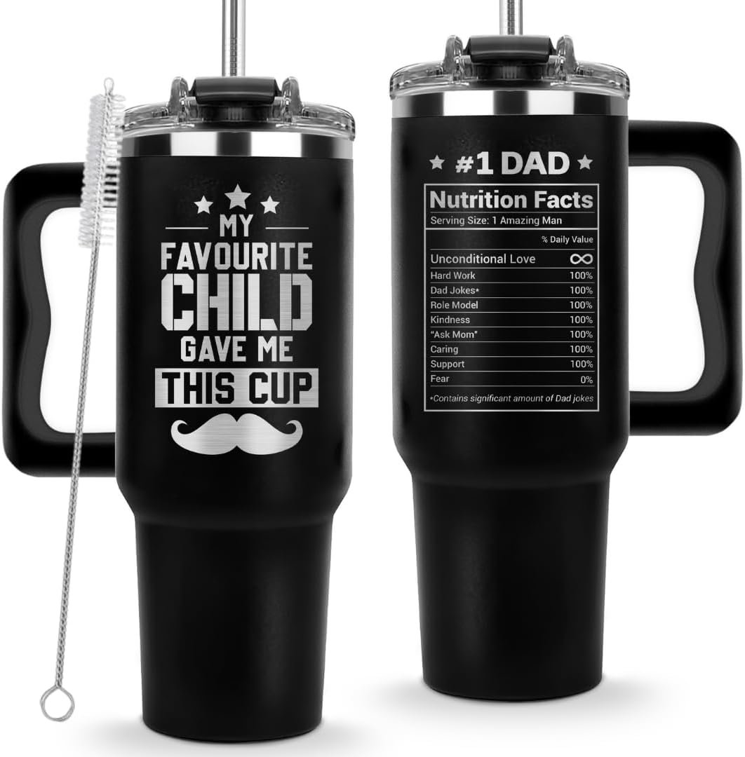 Vivulla68 Christmas Gifts For Dad - My Favorite Child Gave Me This Cup Tumbler 40Oz, Birthday Present for Dad, Father, Papa, Daddy, Father Day Gifts From Daughter, Son, Kids, Cool Coffee Mug Ideas