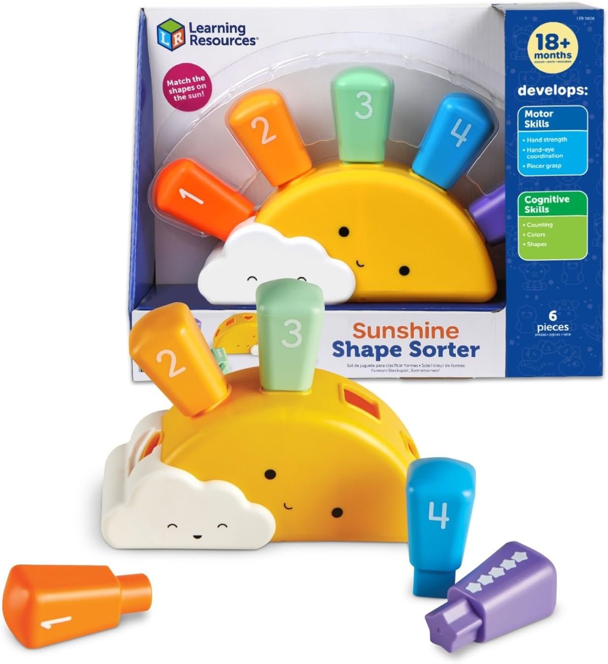 Learning Resources Sunshine Shape Sorter, Fine Motor Skills, Numbers Matching Skills Activities, Montessori Toddler Toys, Sensory Bin for Kids, Preschool Activities, Girls and Boys Gifts