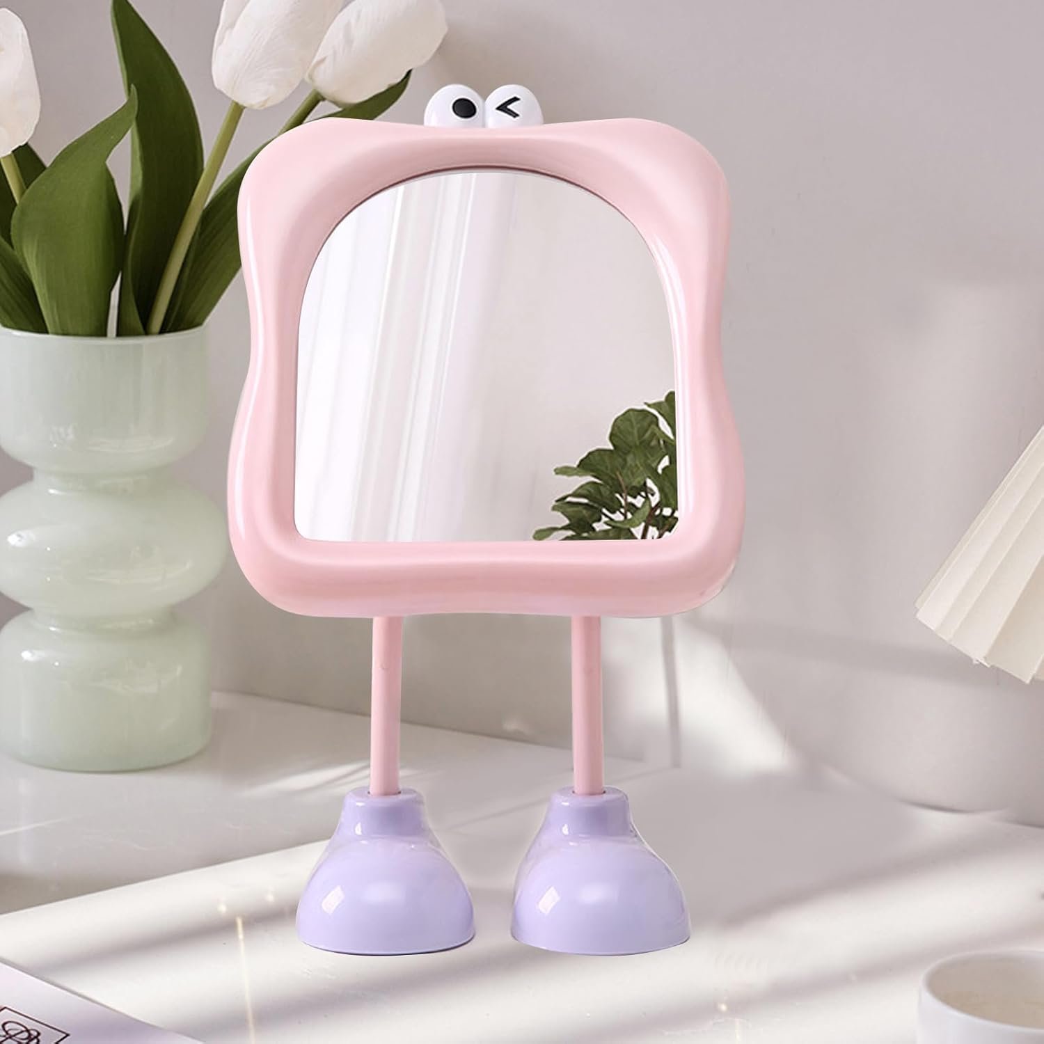 Table Desk Vanity Makeup Mirror with Stand Portable Adjustable Angle Tabletop Mirror for Home Decor