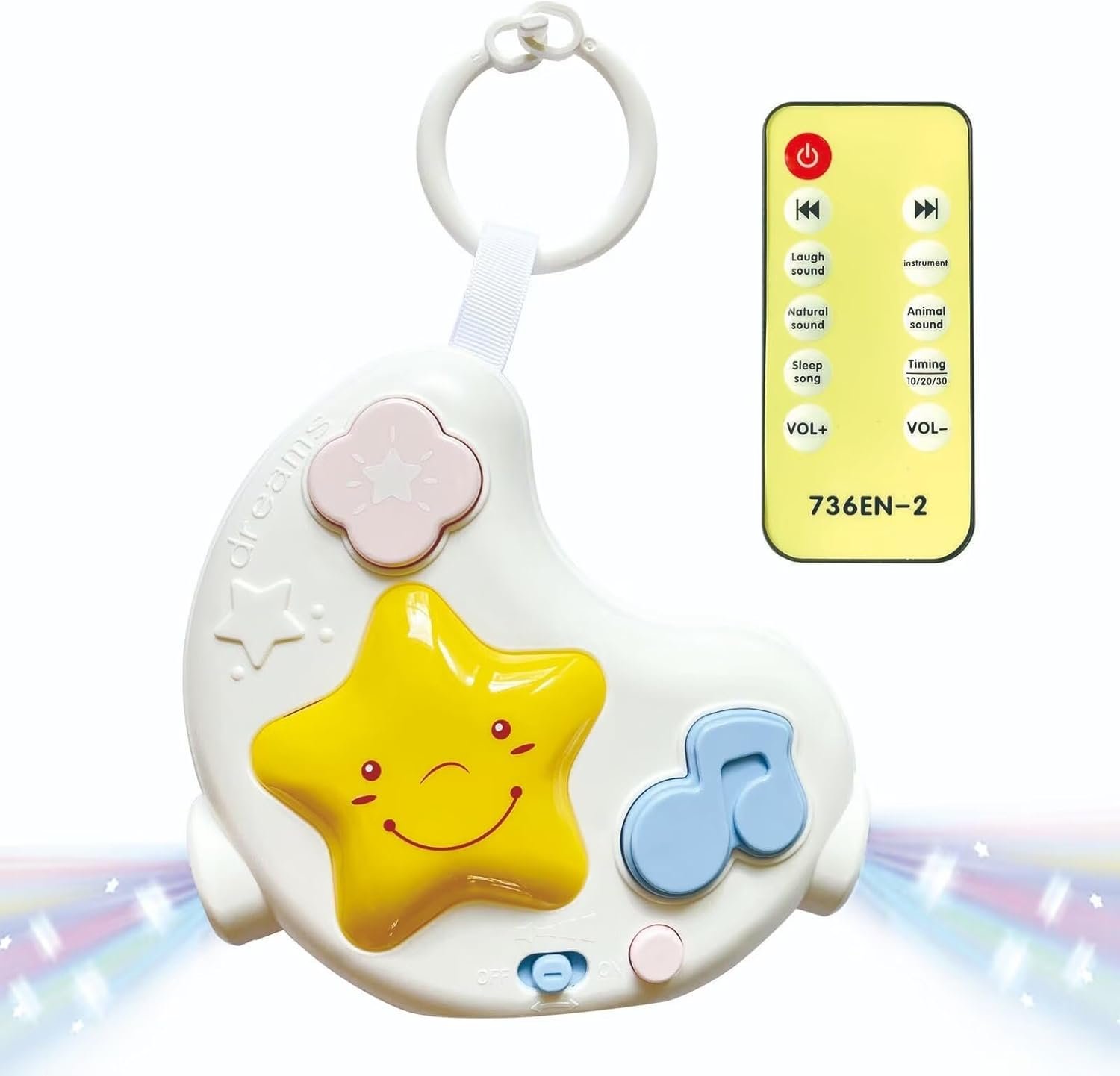 cxjoigxi White Noise Machine and Baby Soother with Remote, 108 Lullaby Music, Soothing Sounds and Night Light for Newborn Nursery Sleeping, Musical Crib Toy, Portable Baby Sound Machine for Travel