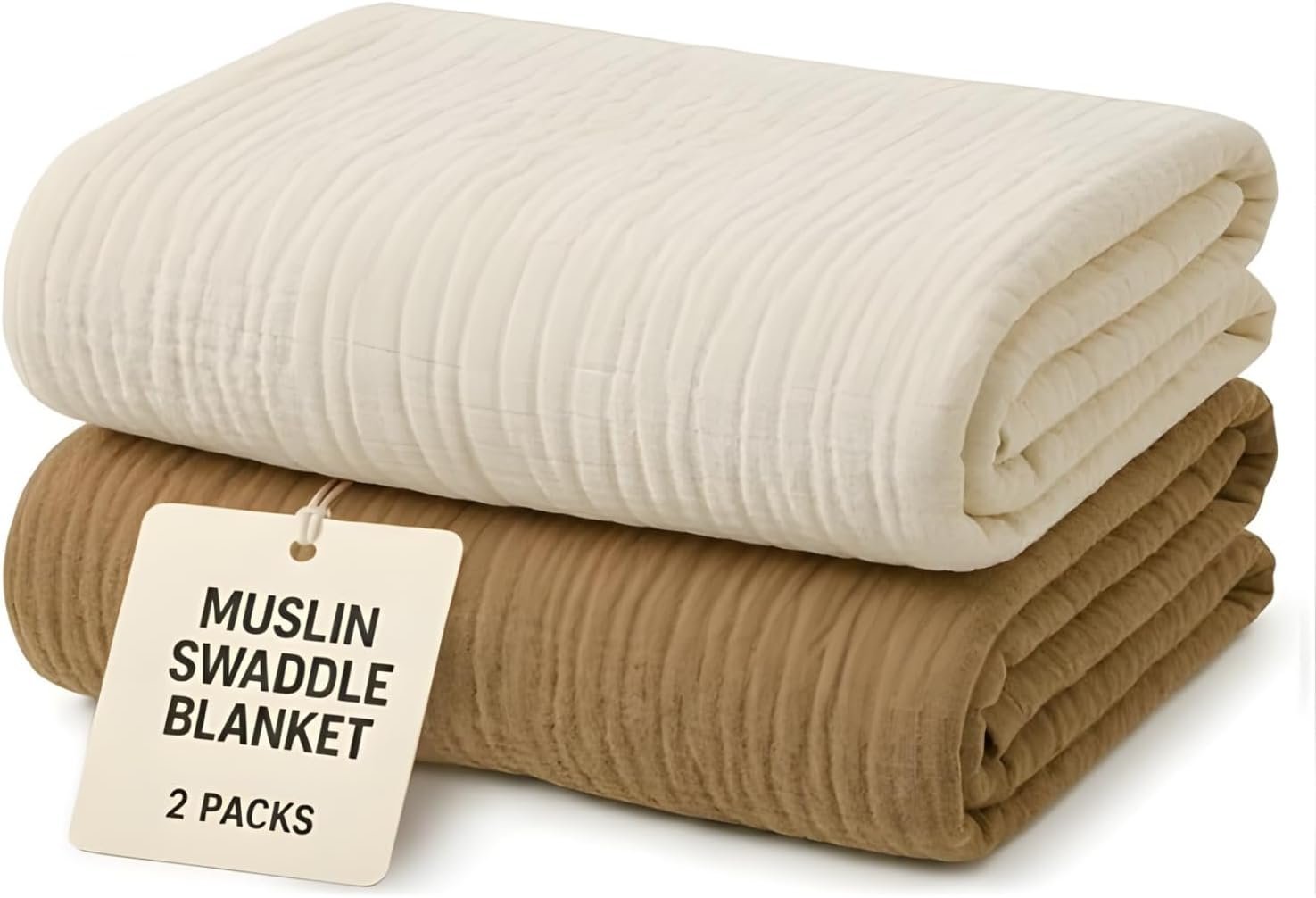 Muslin Swaddle Blankets Pack of 2 Light Brown & Beige Neutral Baby Blankets, Cozy Muslin Baby Swaddle Set, Soft & Safe Large Size 40x40 Inches Perfect for Wrapping, Nursing & Tummy Time