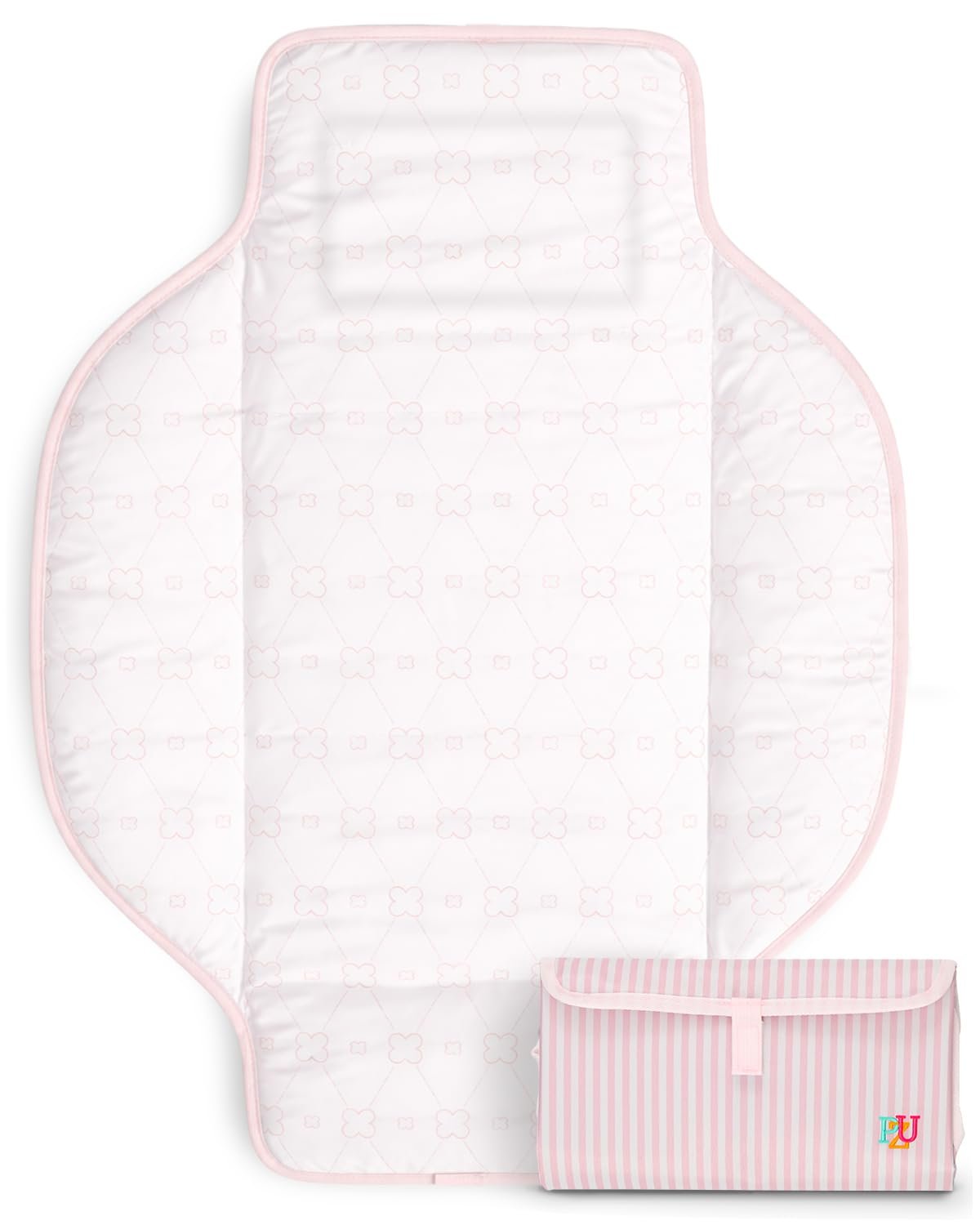 PZU Portable Diaper Changing Pad - Waterproof Travel Changing Mat with Built-in Pillow, Gifts for Baby Shower, Newborn Girls & Boys（Pink Stripes）